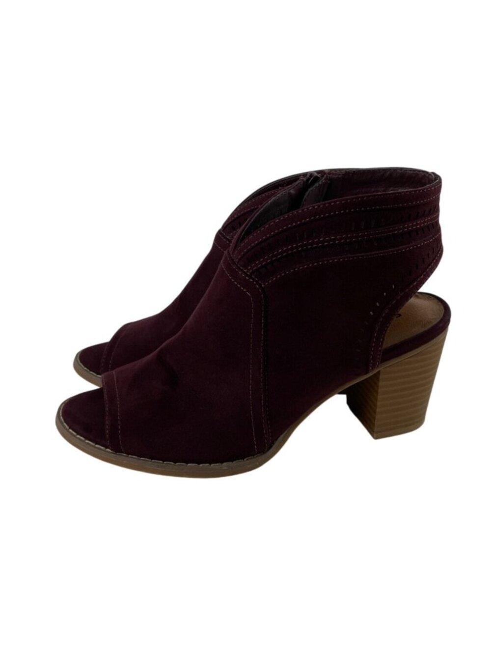 Sonoma Thelma Burgundy Faux Suede Open Toe Bootie Womens Size 7M